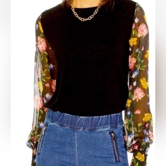 Generation Love Noelle Tropical Top black/tropical Silk Sz M *A22 - Picture 1 of 3